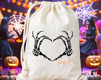 Personalized Boo Halloween Party Favor Bag, Custom Halloween Funny Birthday Gift Bags, Spooky Witch Hat and Broom, Groovy Ghost Favor Bags