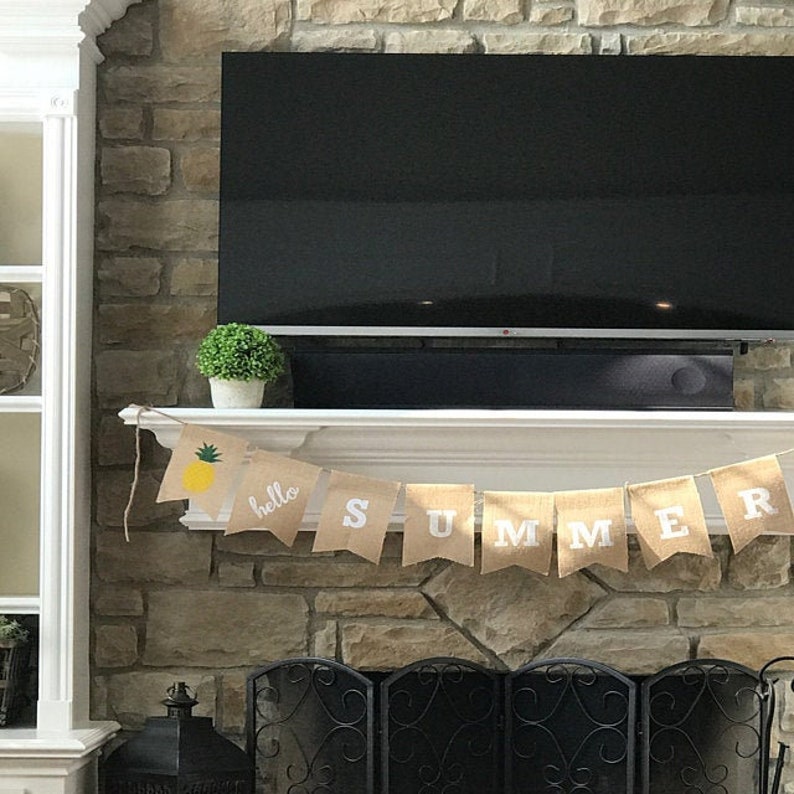 Hello Summer Banner-Summer Decor-Summer Party-Pool Party Banner-Bbq Party-Summer Props-Summer Burlap Banner-Summer Sign-Pineapple Banner image 3