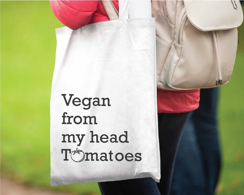 Vegan From My Head Tomatoes-Vegan Bag-Vegan Tote Bag-Tote Bags-Vegan Gifts for Her Vegan Bag-Vegan Gift-Cotton Tote Bag image 3