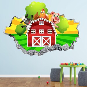 Naklejka ścienna Barn Animals - Cartoon 3D Smashed Wall Art Naklejka dziecięca Vinyl Home Plakat Niestandardowy prezent KD222
