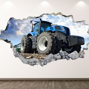 Tractor Wall Decal - Farm Living 3D Smashed Wall Art Sticker Kids Room Decor Vinyl Home Poster Custom Gift KD90