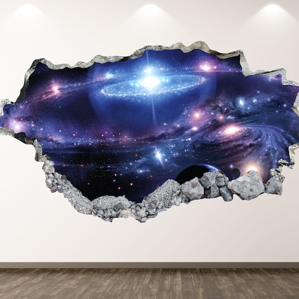 Galaxy Wall Decal - Space 3D Smashed Wall Art Sticker Kids Decor Vinyl Home Poster Custom Gift KD21