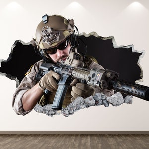 Soldier Wall Decal - Game 3D Smashed Wall Art Sticker Kids Room Decor Vinyl Home Poster Custom Gift KD308