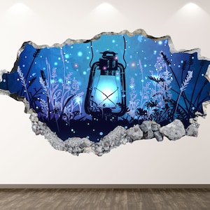 Magic Night Wall Decal - Lamp Forest Light 3D Smashed Wall Art Sticker Kids Room Decor Vinyl Home Poster Custom Gift KD2102