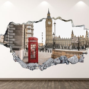 Big Ben Wall Decal - London City 3D Smashed Wall Art Sticker Kids Room Decor Vinyl Home Poster Custom Gift KD138