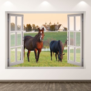 Horses Wall Decal - Farm 3D Window Wall Art Sticker Kids Decor Vinyl Home Poster Custom Gift KD282