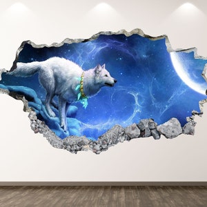 Wolf Wall Decal - Fantasy 3D Smashed Wall Art Sticker Kids Decor Vinyl Home Poster Custom Gift KD37