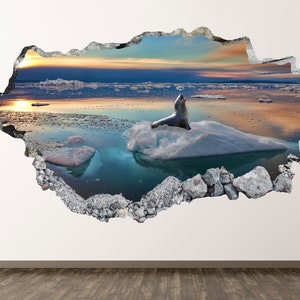 Greenland Wall Decal -  Arctic Seal Animal 3D Smashed Wall Art Sticker Kids Room Decor Vinyl Home Poster Custom Gift KD575