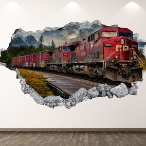 Old Train Wall Decal - Locomotive 3D Smashed Wall Art Sticker Kids Decor Vinyl Home Poster Custom Gift KD42