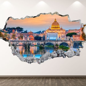 Roma Wall Decal - City Skyline 3D Smashed Wall Art Sticker Kids Room Decor Vinyl Home Poster Custom Gift KD306