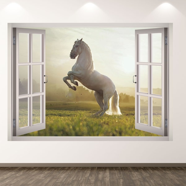 White Horse Wall Decal - Animal 3D Window Wall Art Sticker Kids Decor Vinyl Home Poster Custom Gift KD285