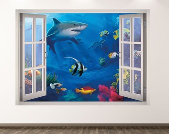 K192 Aquarium Fish Tank Water Living Room Wall Decal Poster 3D Art Stickers Viny