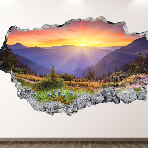 Mountains Wall Decal Landscape Sunrise 3D Smashed Wall Art Etsy