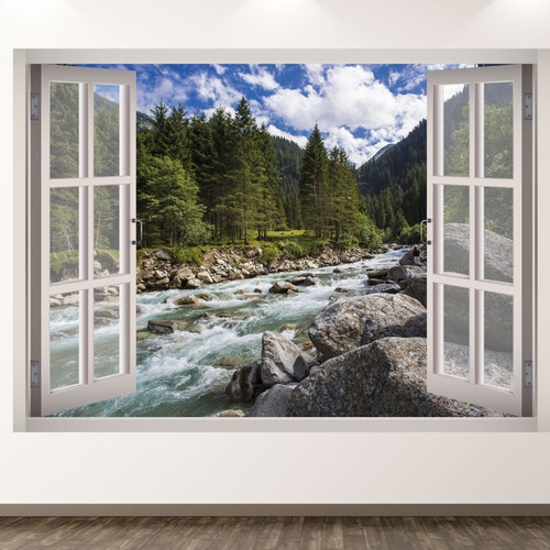 Mountain Wall Decal River Forest 3D Window Wall Art Sticker Etsy