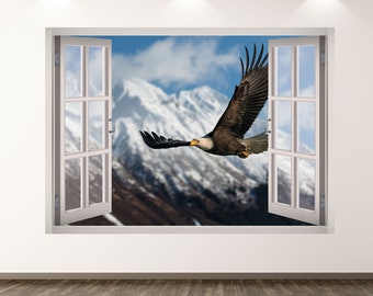 Eagle Wall Decal - Landscape 3D Window Wall Art Sticker Kids Decor Vinyl Home Poster Custom Gift KD269