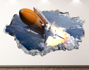 Space Shuttle Wall Decal - NASA 3D Smashed Wall Art Sticker Kids Room Decor Vinyl Home Poster Custom Gift KD243