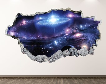 Galaxy Wall Decal - Space 3D Smashed Wall Art Sticker Kids Decor Vinyl Home Poster Custom Gift KD21