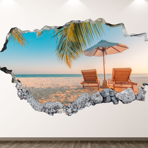 Beach Wall Decal Shore View Couple 3D Smashed Wall Art Etsy