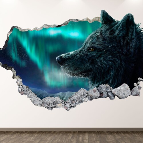 Wolf Wall Decal Northern Lights 3D Smashed Wall Art Sticker Etsy