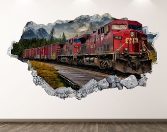 Oude trein muur sticker - locomotief 3D Smashed Wall Art Sticker Kids Decor Vinyl Home Poster Custom Gift KD42