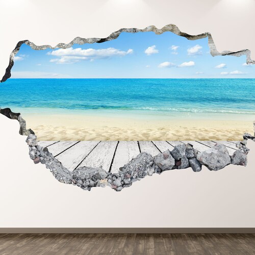Beach View Wall Decal Sea 3D Smashed Wall Art Sticker Kids Etsy
