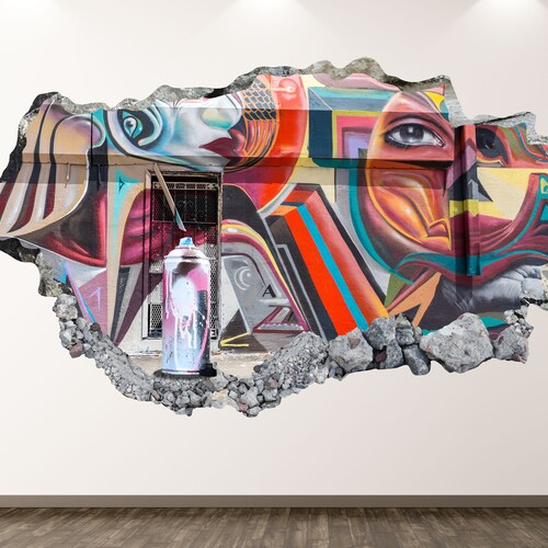 Graffiti Wall Decal Street Art 3D Smashed Wall Art Sticker Etsy
