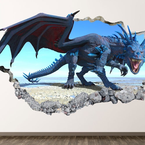 Dragon Wall Decal Fantasy 3D Smashed Wall Art Sticker Kids Etsy