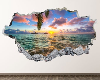 Hawaii Beach Sunset 3D Window Decal Wall Sticker Home Decor Art Mural Waves H622 