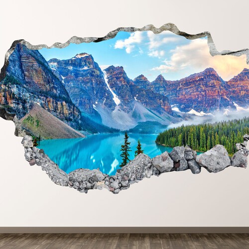 Lake Wall Decal Mountains 3D Smashed Wall Art Sticker Kids Etsy