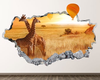 Giraffe Wall Decal - African Animal 3D Smashed Wall Art Sticker Kids Room Decor Vinyl Home Poster Custom Gift KD912