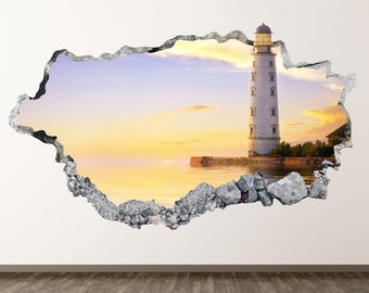 WD0156 Great for Kids Nautical Wall Decor Lighthouse Wall Decal with Flock of Birds