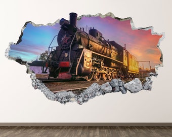 VWAQ Locomotive Wall Decal Realistic Steam Train Sticker Kids Room Wall PAS14