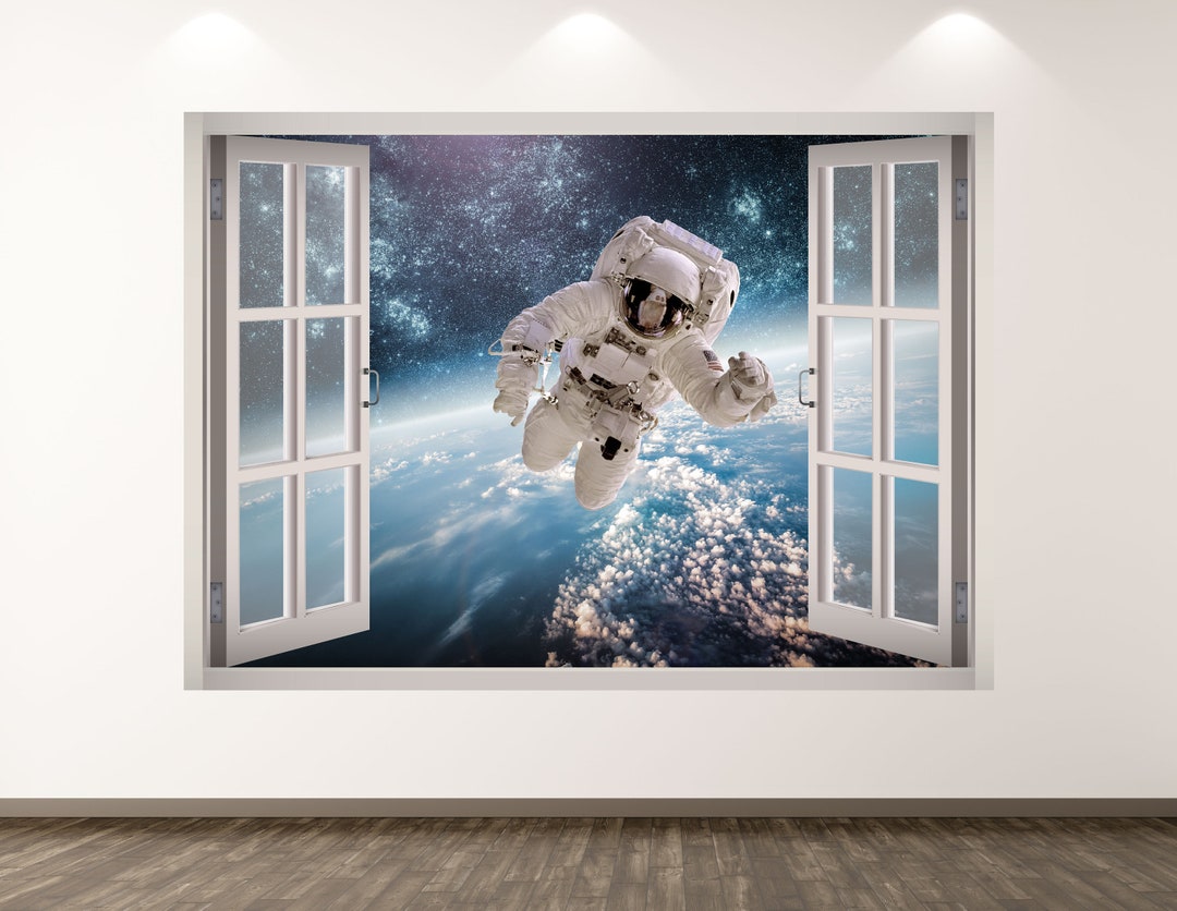 Astronaut Wall Decal - Space 3D Window Wall Art Sticker Kids Decor ...