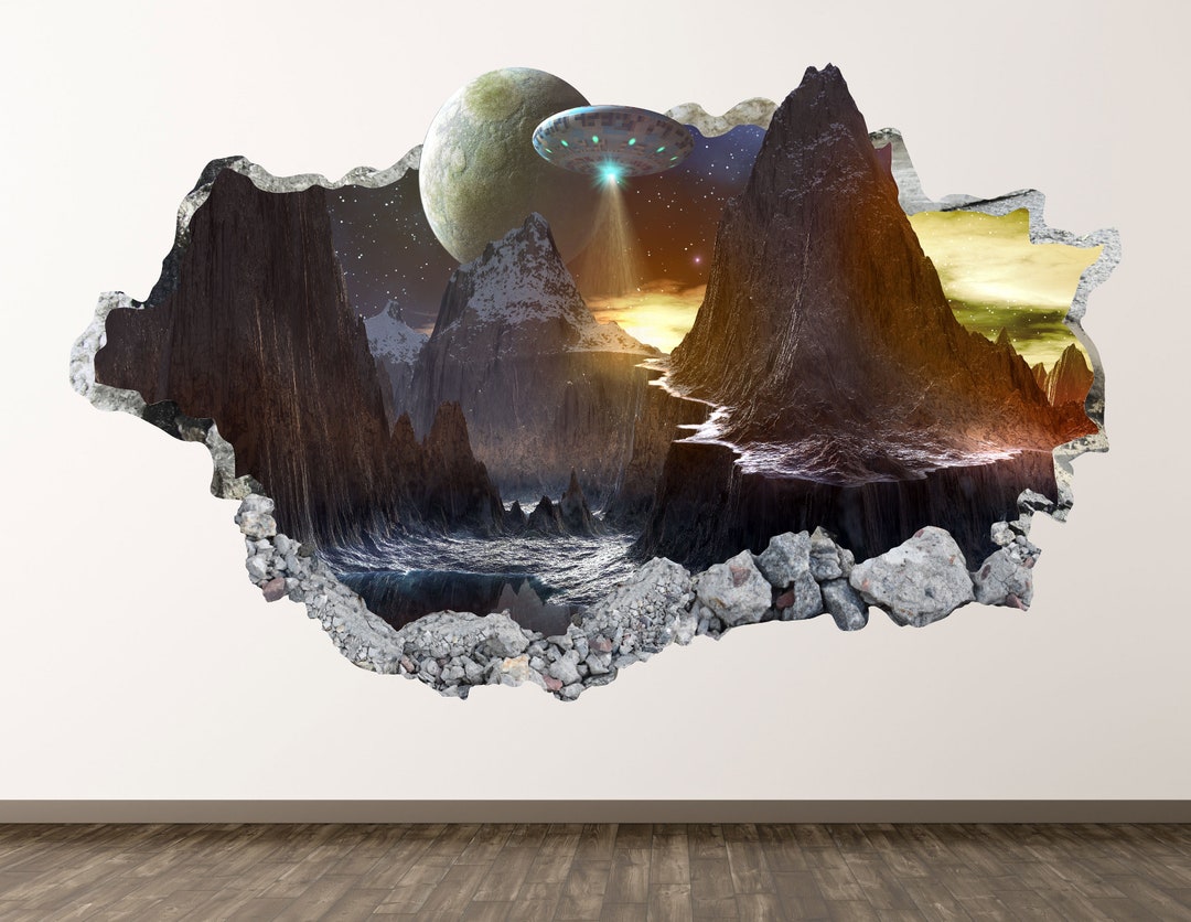 Space Wall Decal - Inside New Planet 3D Smashed Wall Art Sticker Kids ...