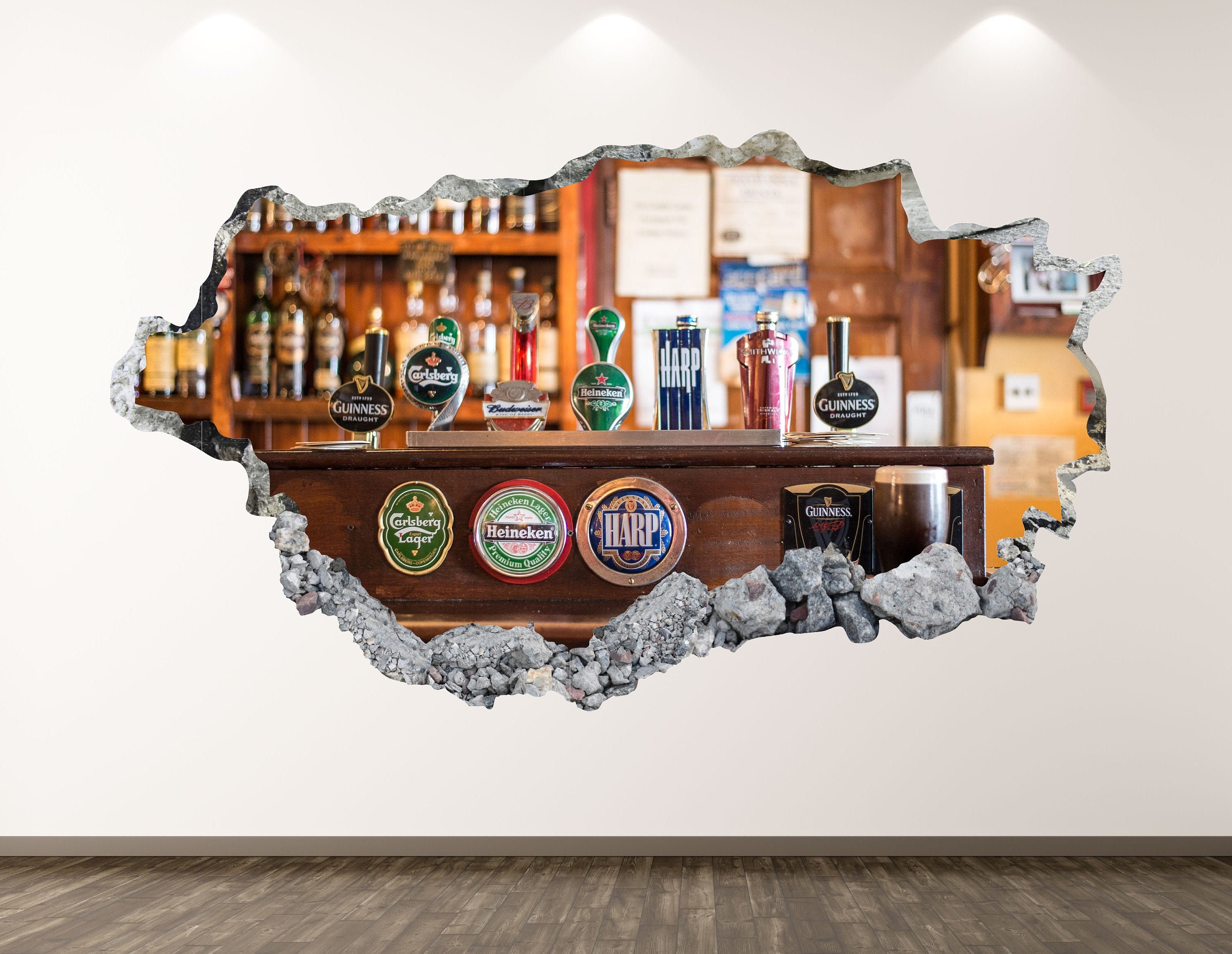 Beer Pints Wall Decal - Bar Man Cave 3D Smashed Wall Art