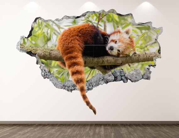 Red Panda Wall Decal Animal 3d Smashed Art Sticker Kids - Red Panda Wall Decal Red Panda Wall Decal Animal 3d Smashed Art Sticker Kids - Red Panda Wall Decal
