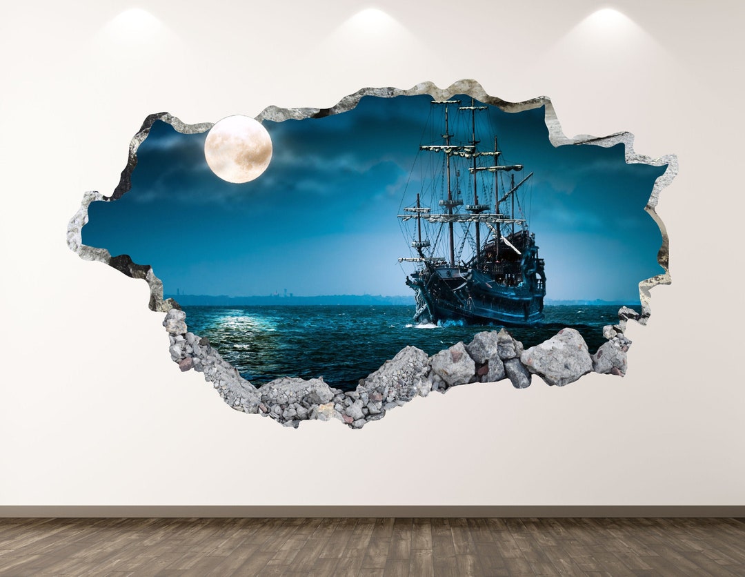 Pirate Ship Wall Decal Ocean Boat 3D Smashed Wall Art 