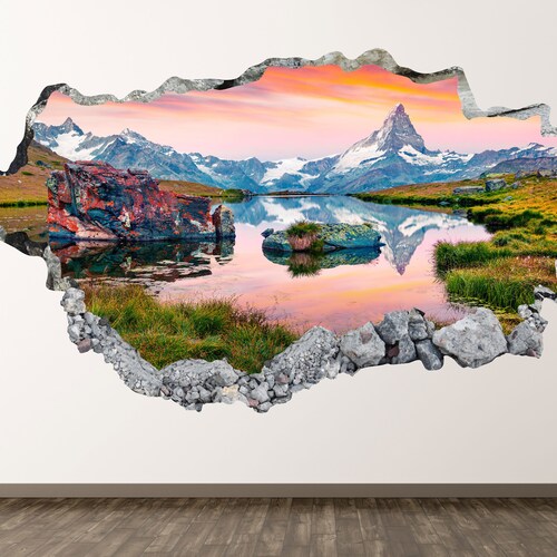 Mountains Wall Decal Landscape Sunrise 3D Smashed Wall Art Etsy