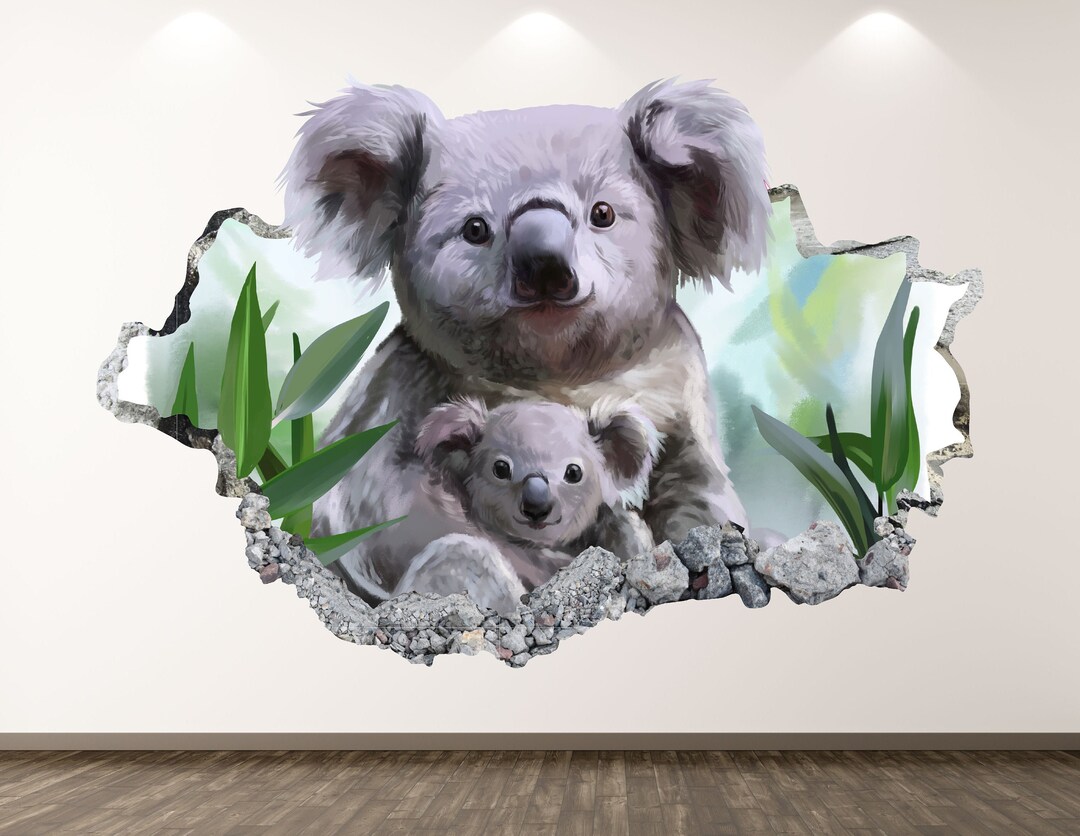 Koala Family Wall Decal - Animal Painting 3D Smashed Wall Art Sticker ...