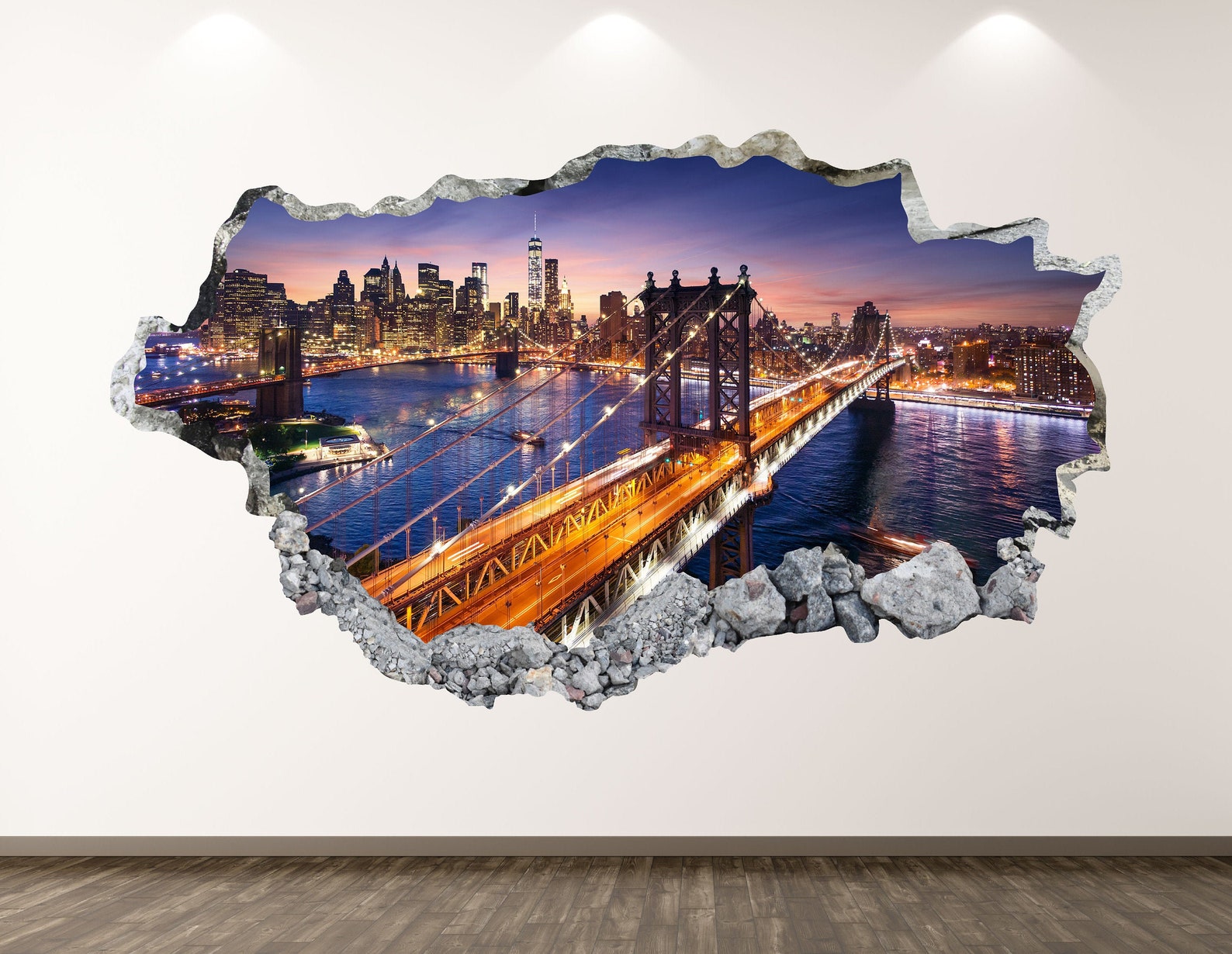 City Lights Wall Decal Night Skyline 3D Smashed Wall Art Etsy