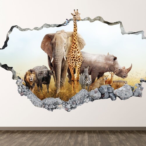 wildernis Sluit een verzekering af bevind zich Safari Wall Decal African Animals 3D Smashed Wall Art - Etsy