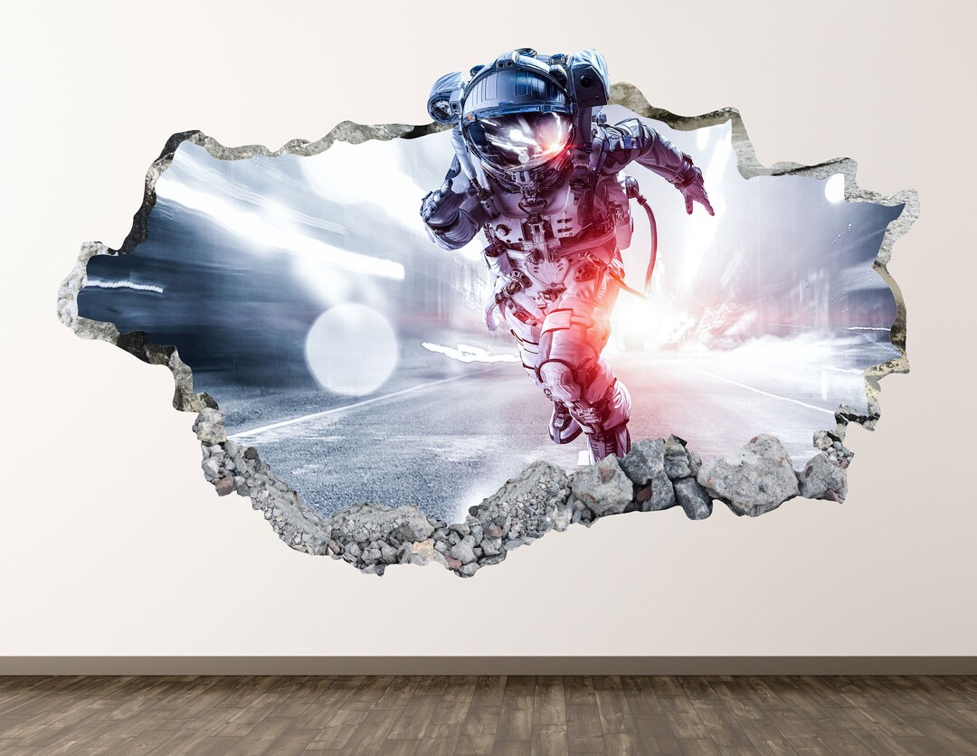 Astronaut Wall Decal - Planet 3D Smashed Wall Art Sticker Kids Decor ...