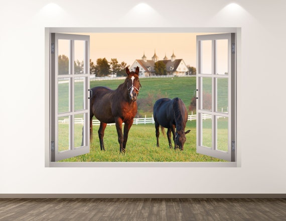 Horses Wall Decal - Farm 3D Window Wall Art Sticker Kids Decor Vinyl Home Poster Custom Gift KD282