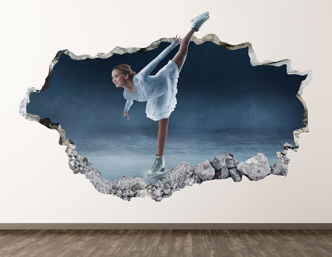 Ice Skating Wall Decal - Sport 3D Smashed Wall Art Sticker Kids Decor ...