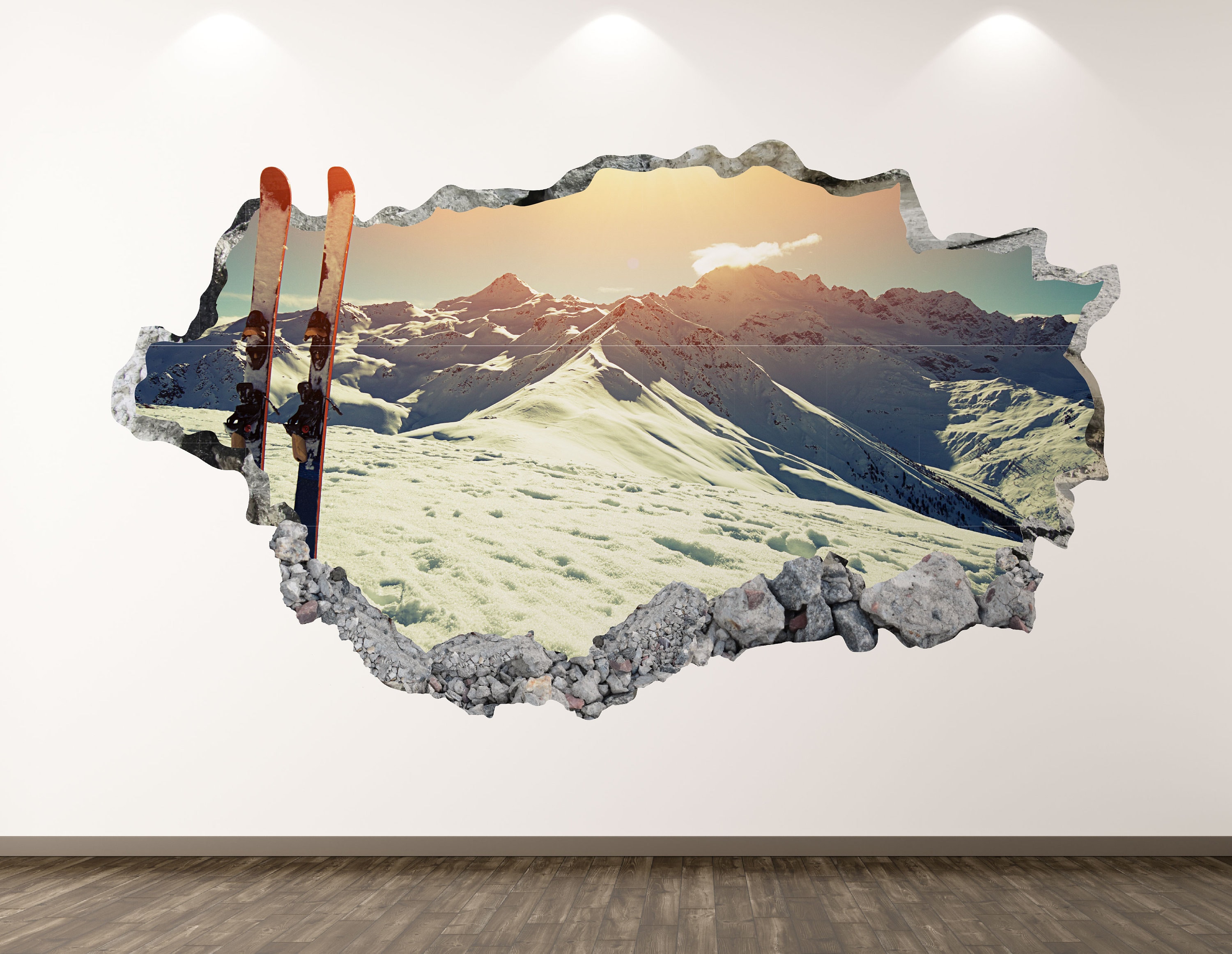 Extreme Sports Skiing 3D Window View Decal WALL STICKER Decor Art Mural Skii