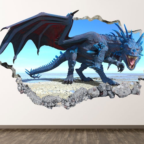 Dragon Wall Decal Fantasy 3D Smashed Wall Art Sticker Kids Etsy