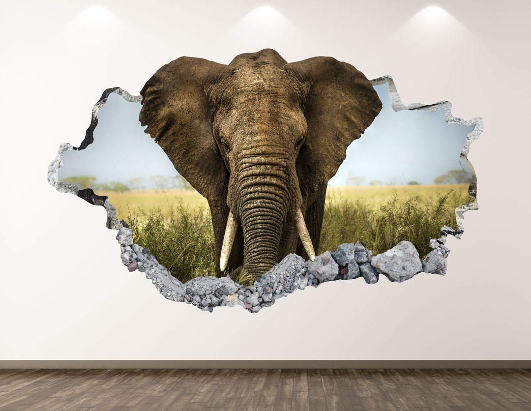 Elephant Wall Decal - Animal 3D Smashed Wall Art Sticker Kids Decor ...