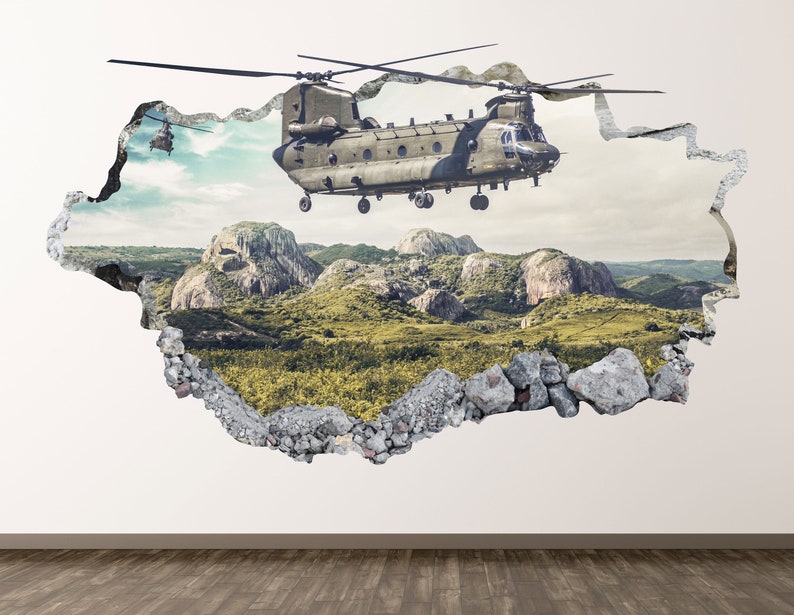 Helicopter War Wall Decal Army Soldiers 3D Smashed Wall Art Etsy