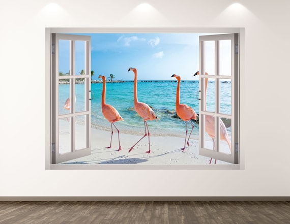 haai Verfijning Delegatie Flamingo Muur Sticker Strand 3D Window Wall Art Sticker Kids | Etsy