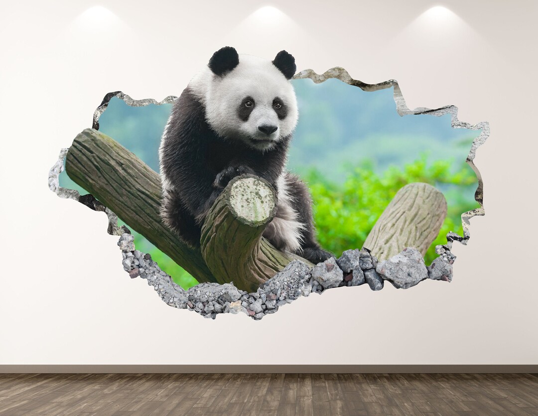 Panda Bear Wall Decal - Wild Animal 3D Smashed Wall Art Sticker Kids ...